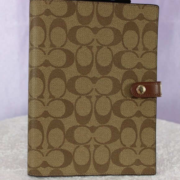 Coach Signature Canvas Planner / Notebook Cover Brown Leather Trim NWOT - Picture 1 of 5